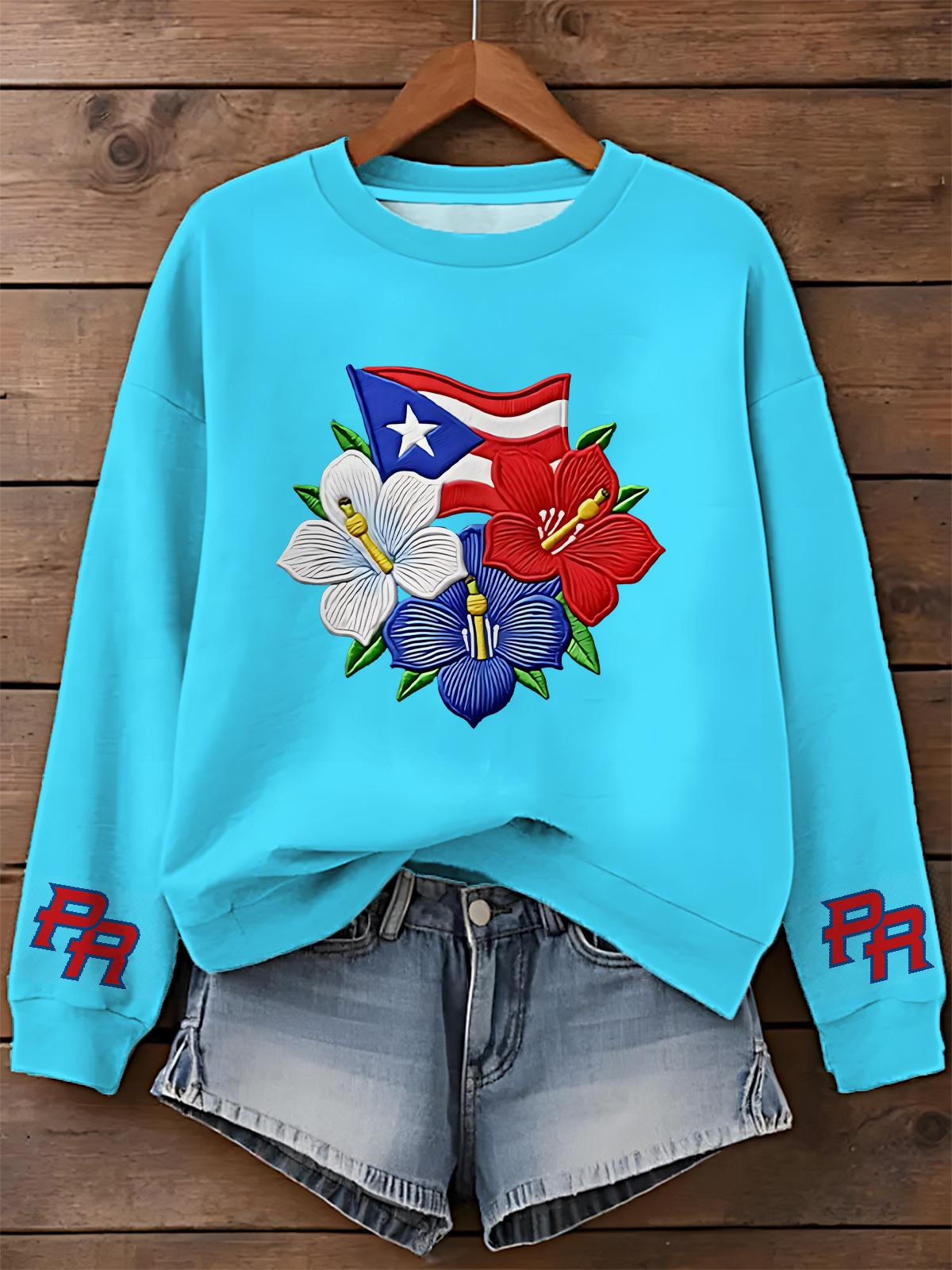 Puerto Rico Printed Long Sleeve Casual Top