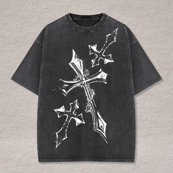 Halloween Gothic Print Washed Cotton Short Sleeves