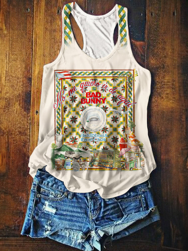 Bad Bunny Art Retro Printed Casual Tank Top