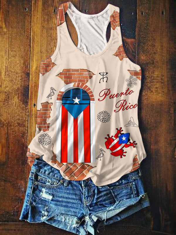 Puerto Rico Printed Casual Tank Top
