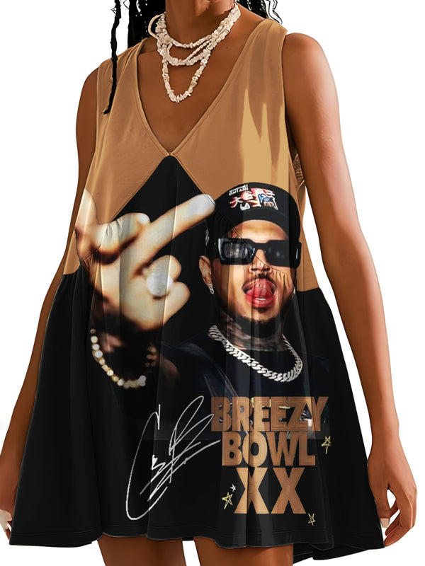 Chris Brown Breezy Bowl XX Tour V-neck Sleeveless Dress