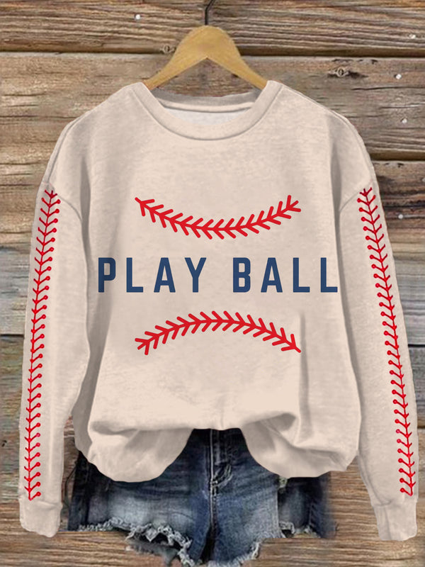 Camiseta casual de manga larga con estampado de béisbol Play Ball 