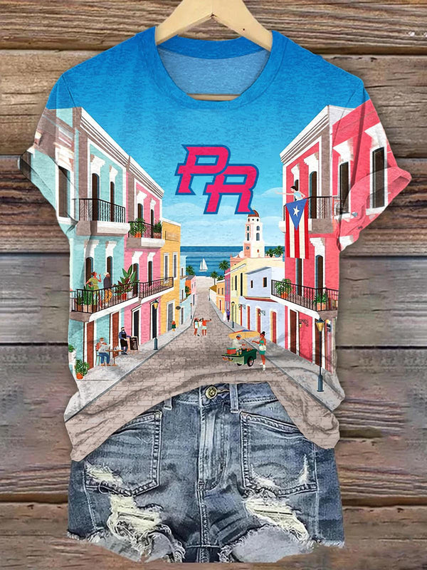 Puerto Rican Print Crew Neck T-shirt