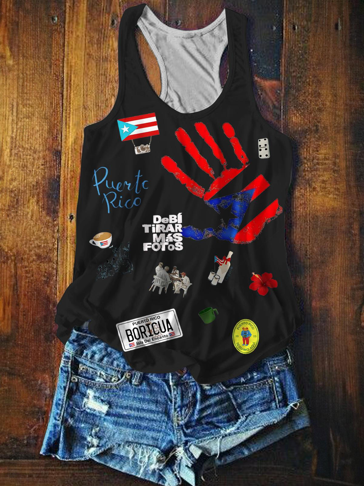 Puerto Rico Printed Casual Tank Top