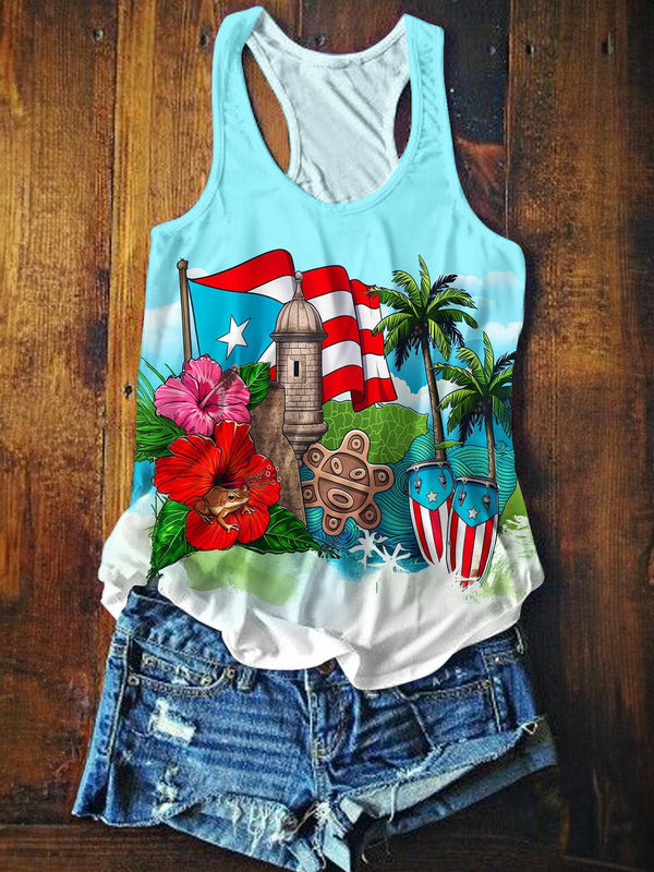 Puerto Rico Printed Casual Tank Top