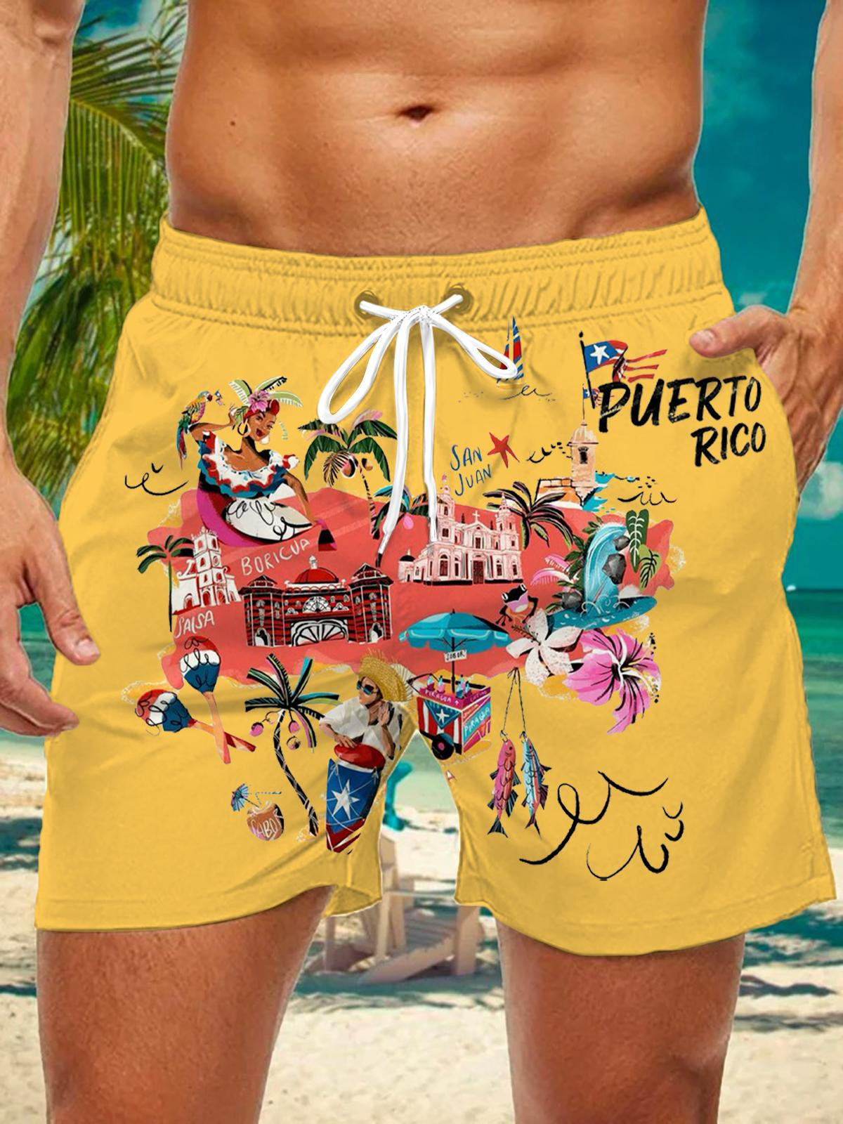 BadBunny Puerto Rico Print Pocket Shorts