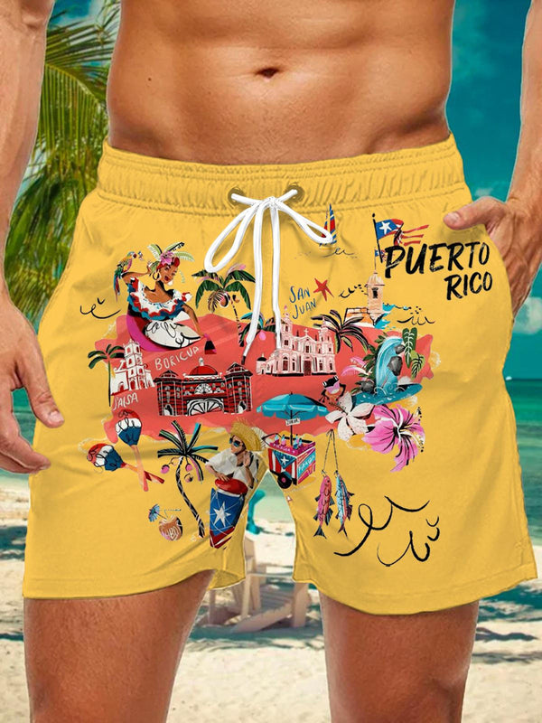 BadBunny Puerto Rico Print Pocket Shorts