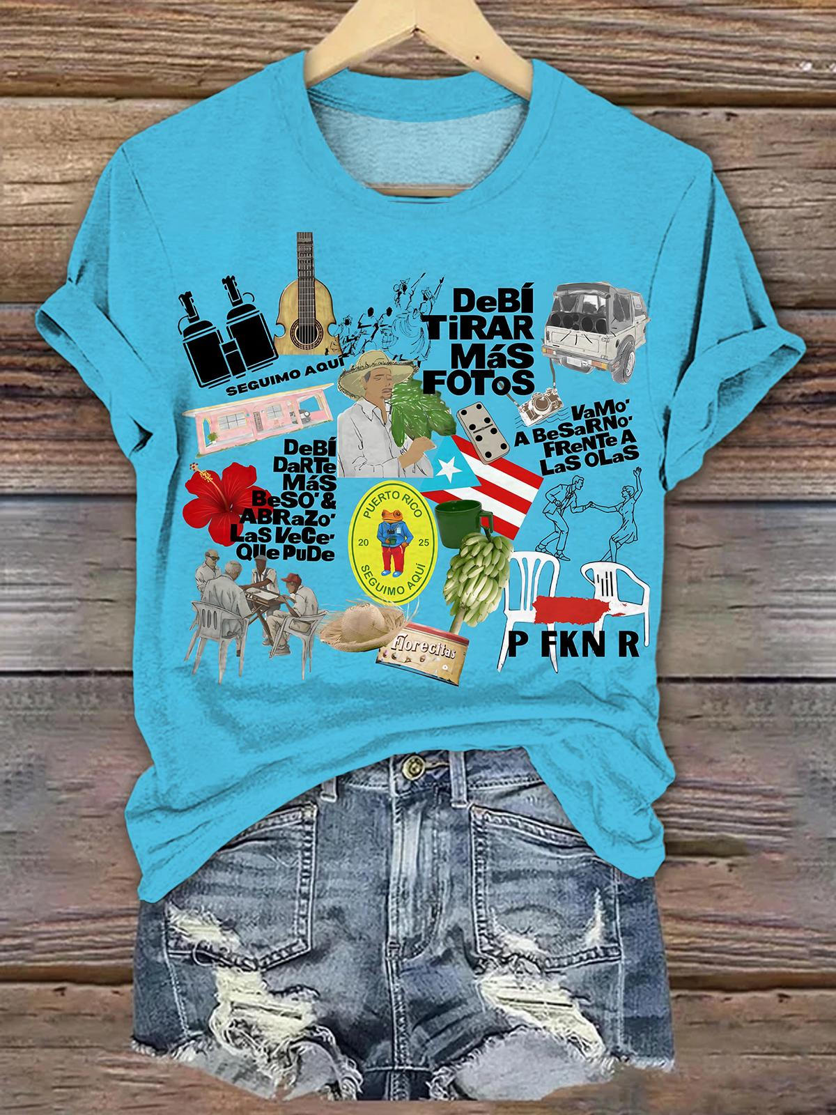 Puerto Rico Crew Neck Printed T-Shirt（Best Seller）