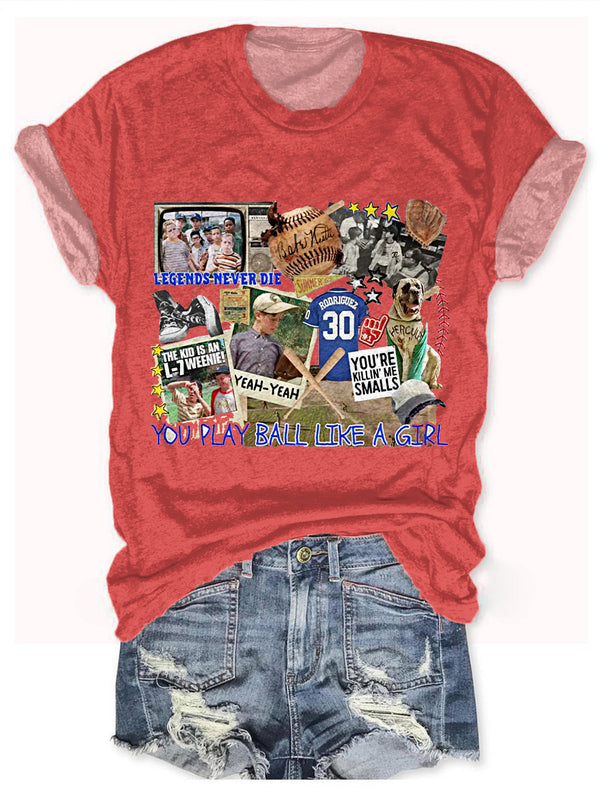 Retro 1990s Baseball Legends Never Die Crew Neck T-shirt