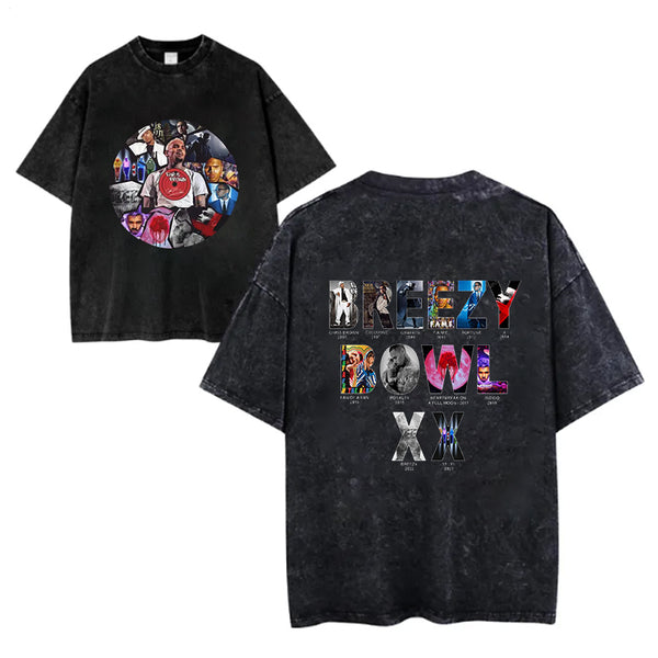 Camiseta de cuello redondo con el patrón del álbum del año de Chris Brown 