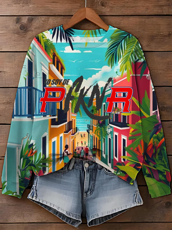 Pnkfr Puerto Rico Printed Long Sleeve Casual Top