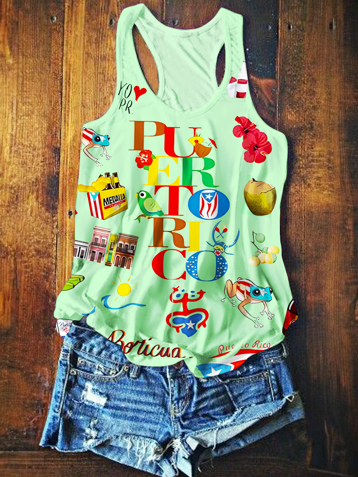 Beautiful Puerto Rico Collage Printed Casual Tank Top
