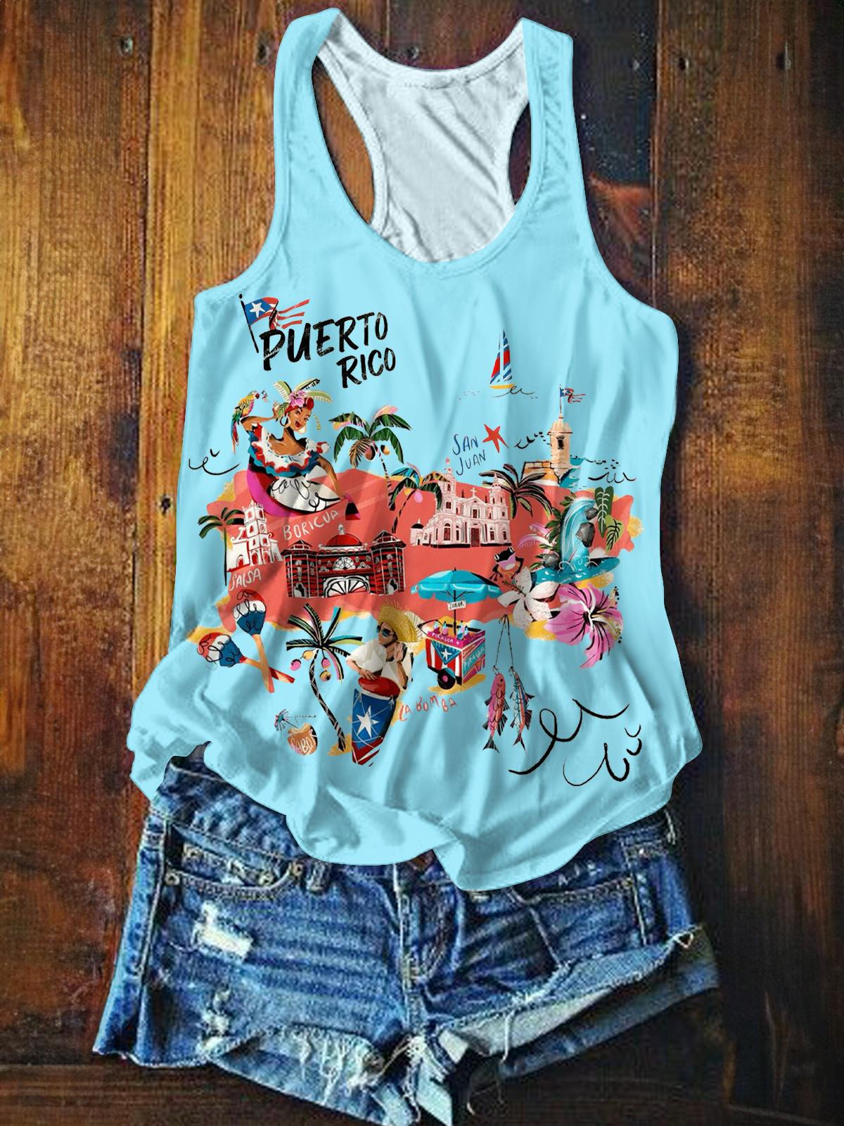 BadBunny Puerto Rico Printed Casual Tank Top