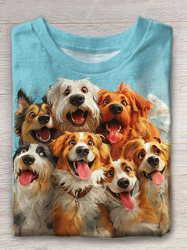 Funny Cute Dog Print Crew Neck T-shirt