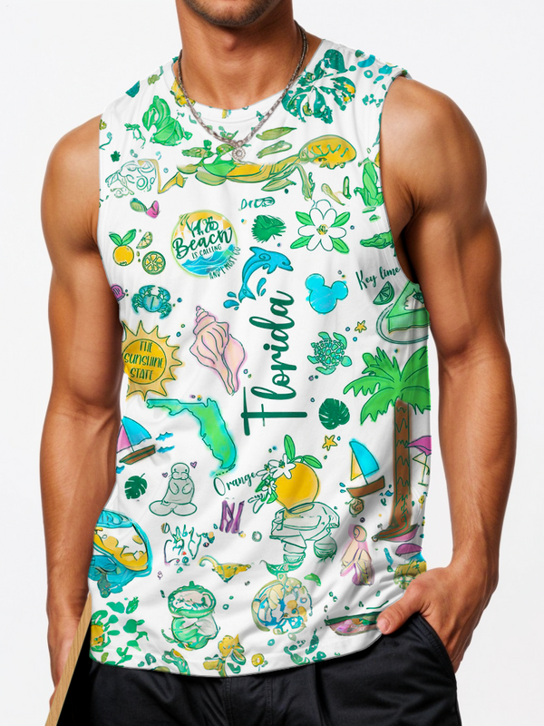 Florida Symbols Set Collage Sports Crew Neck Vest