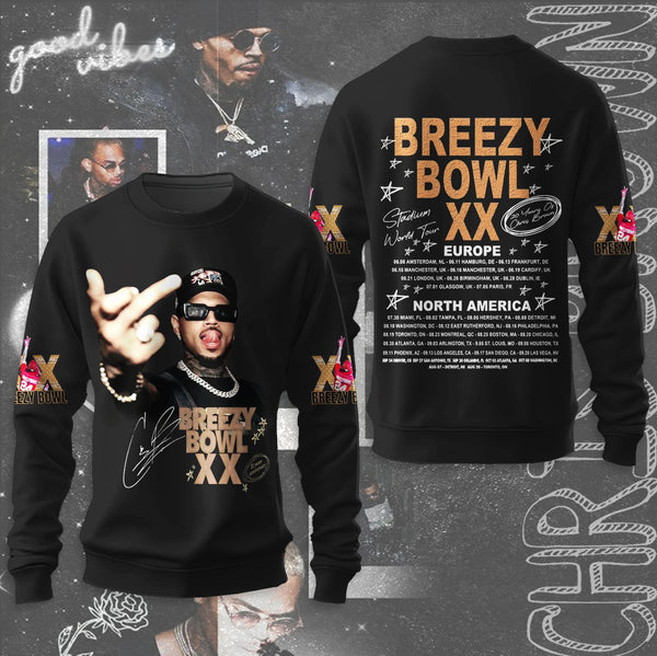 Chris Brown Breezy Bowl XX Tour Long Sleeve Casual Top
