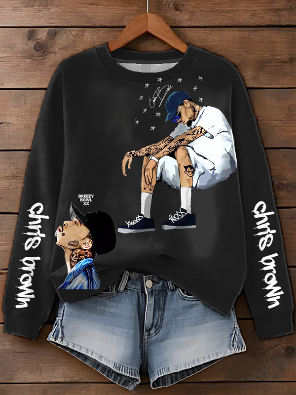 Chris Brown Breezy Bowl XX Printed Long Sleeve Casual Top