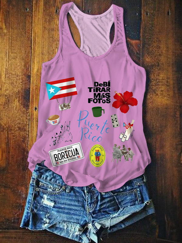 Purple Dtmf Puerto Rico Printed Casual Tank Top