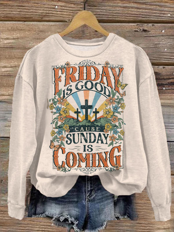 Friday is Good Christian Easter Printed Long Sleeve Casual Top