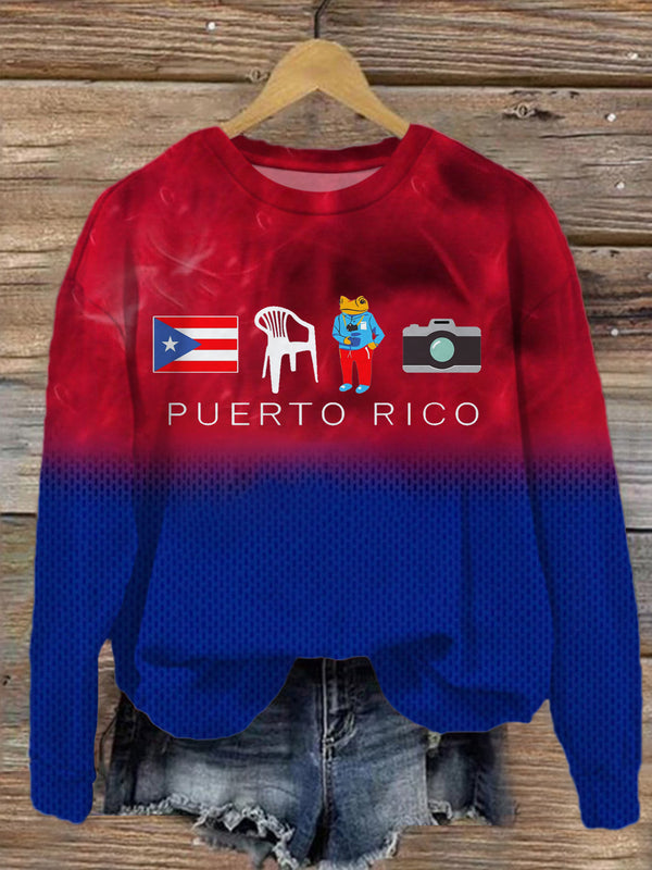Camiseta casual de manga larga con estampado de Puerto Rico de DTMF 