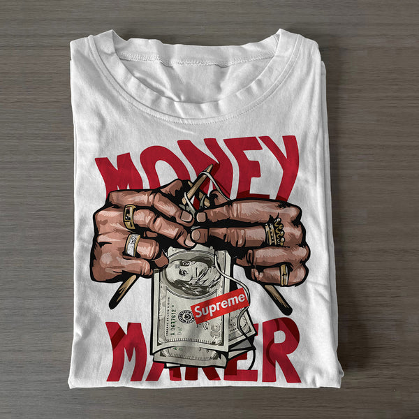 Fun Money Making Illustration Cotton Crew Neck T-shirt
