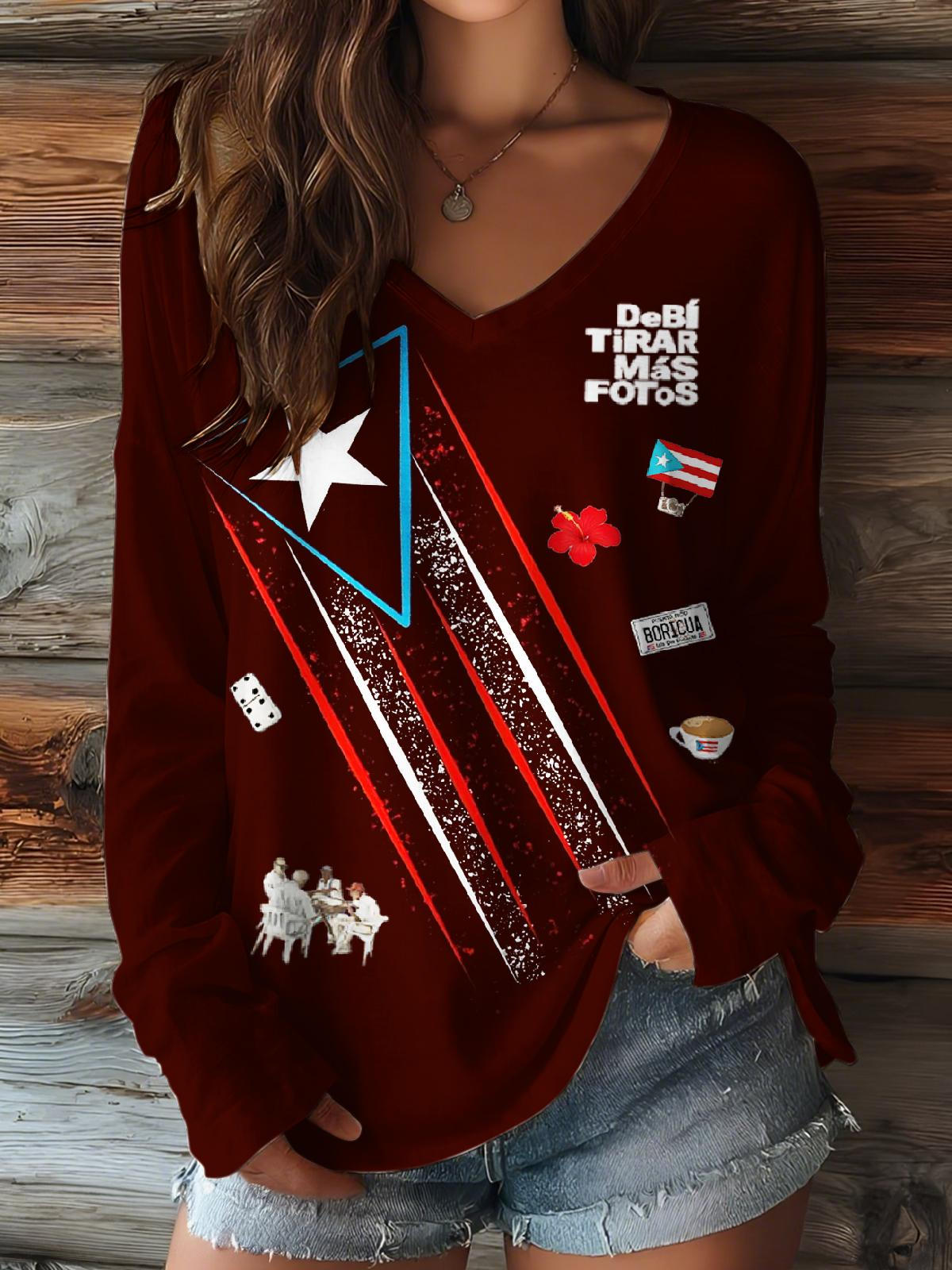 Puerto Rico V-neck Long Sleeve Top