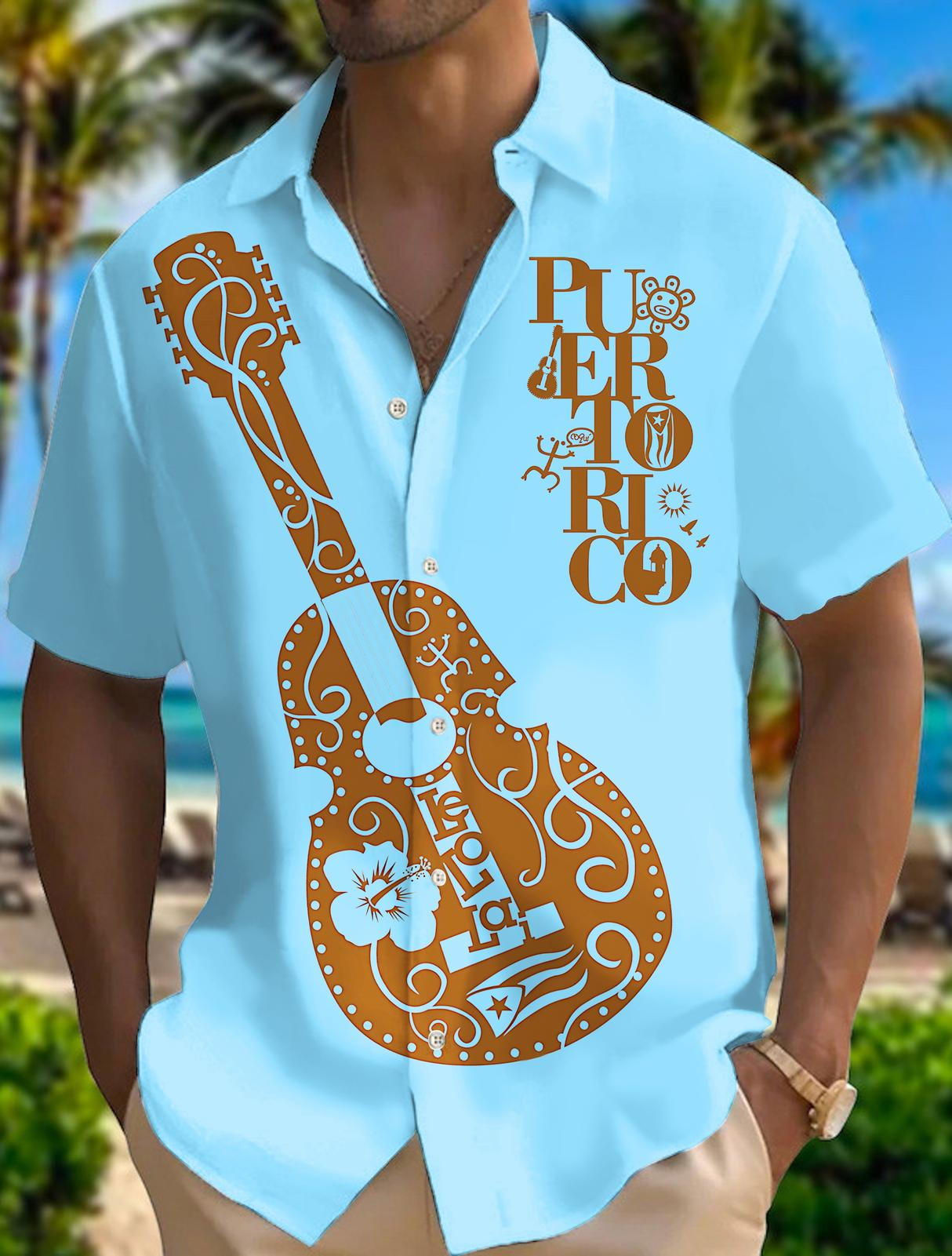 Puerto Rican Guitar Men's Short Sleeve Shirts