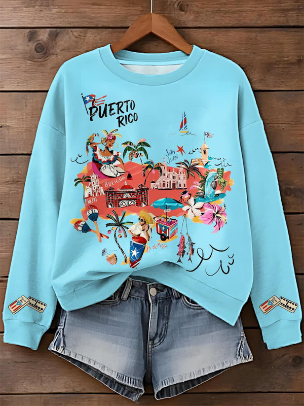 BadBunny Puerto Rican Print Long Sleeve Casual Top