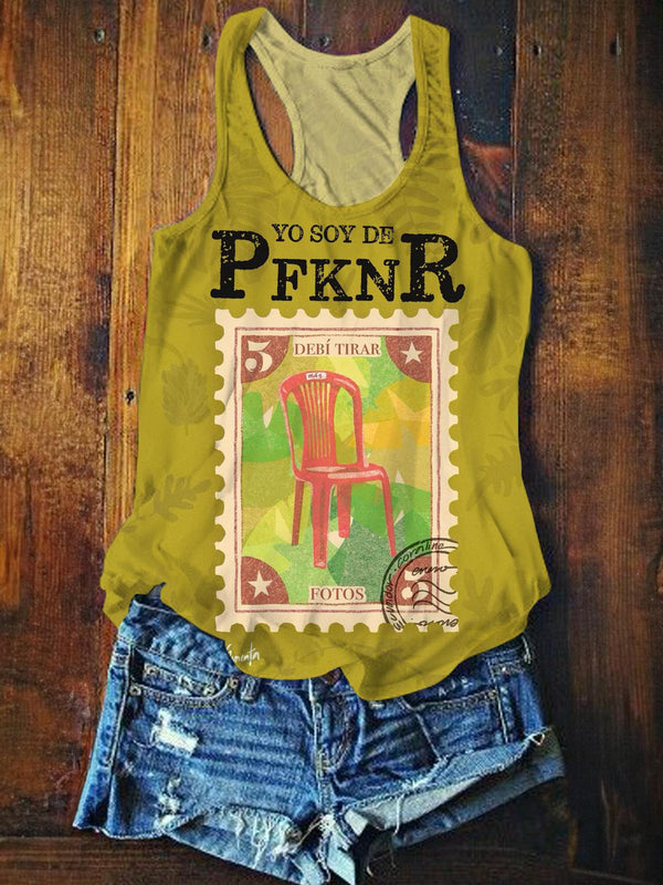 Yo Soy De PFKNR Stamp Printed Casual Tank Top