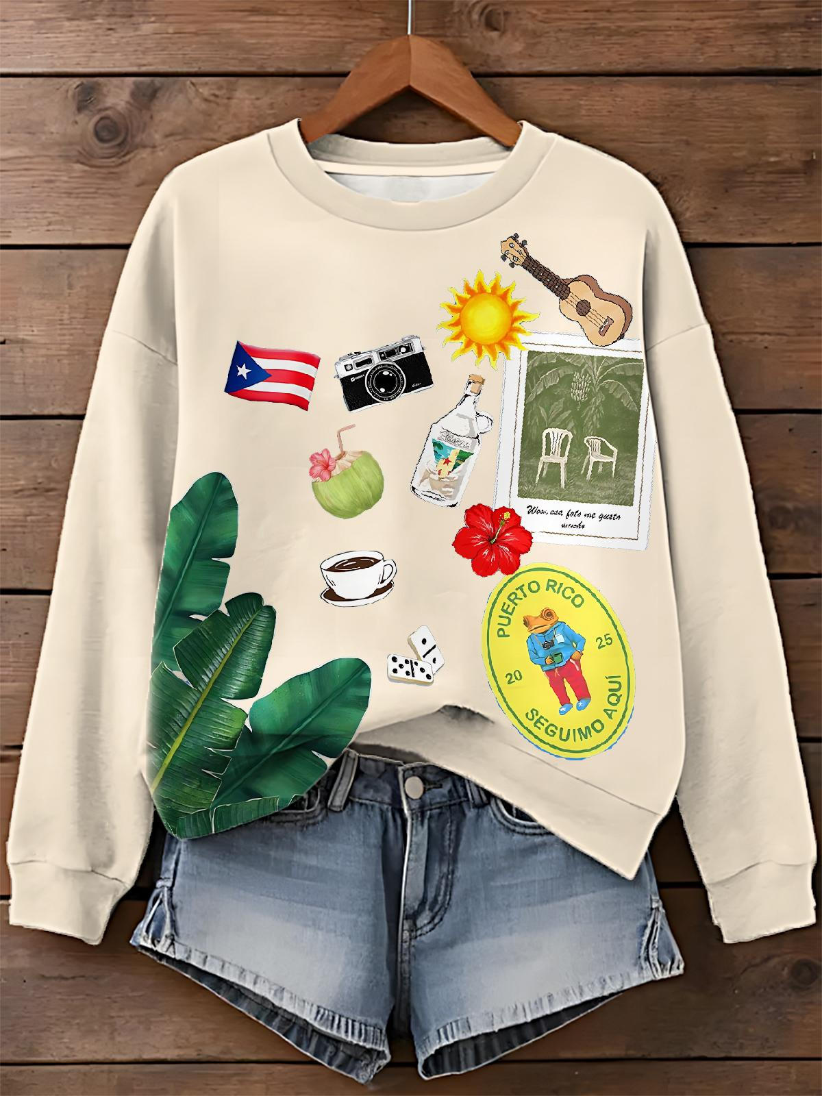 Puerto Rico Printed Long Sleeve Casual Top