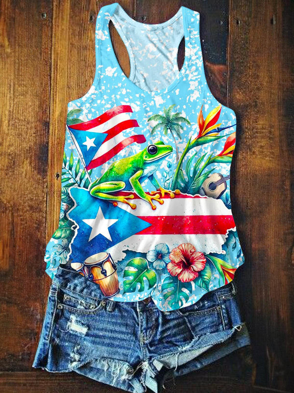 Vintage Puerto Rican Printed Casual Tank Top