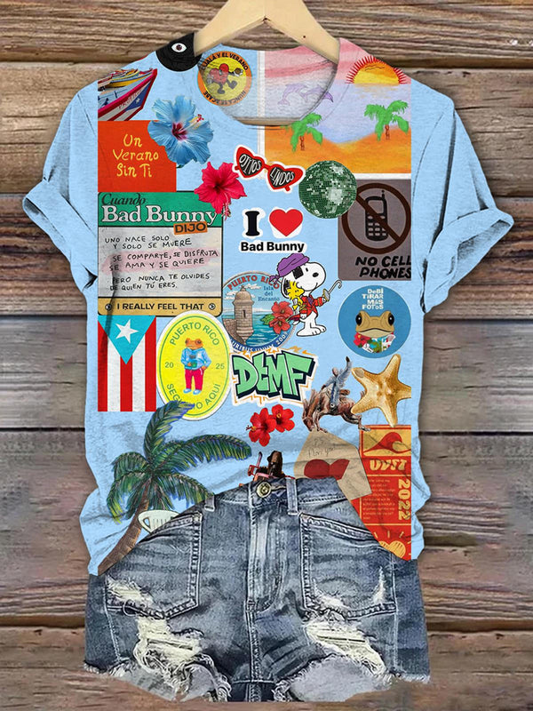 Retro Collage Bad Bunny Crew Neck T-shirt