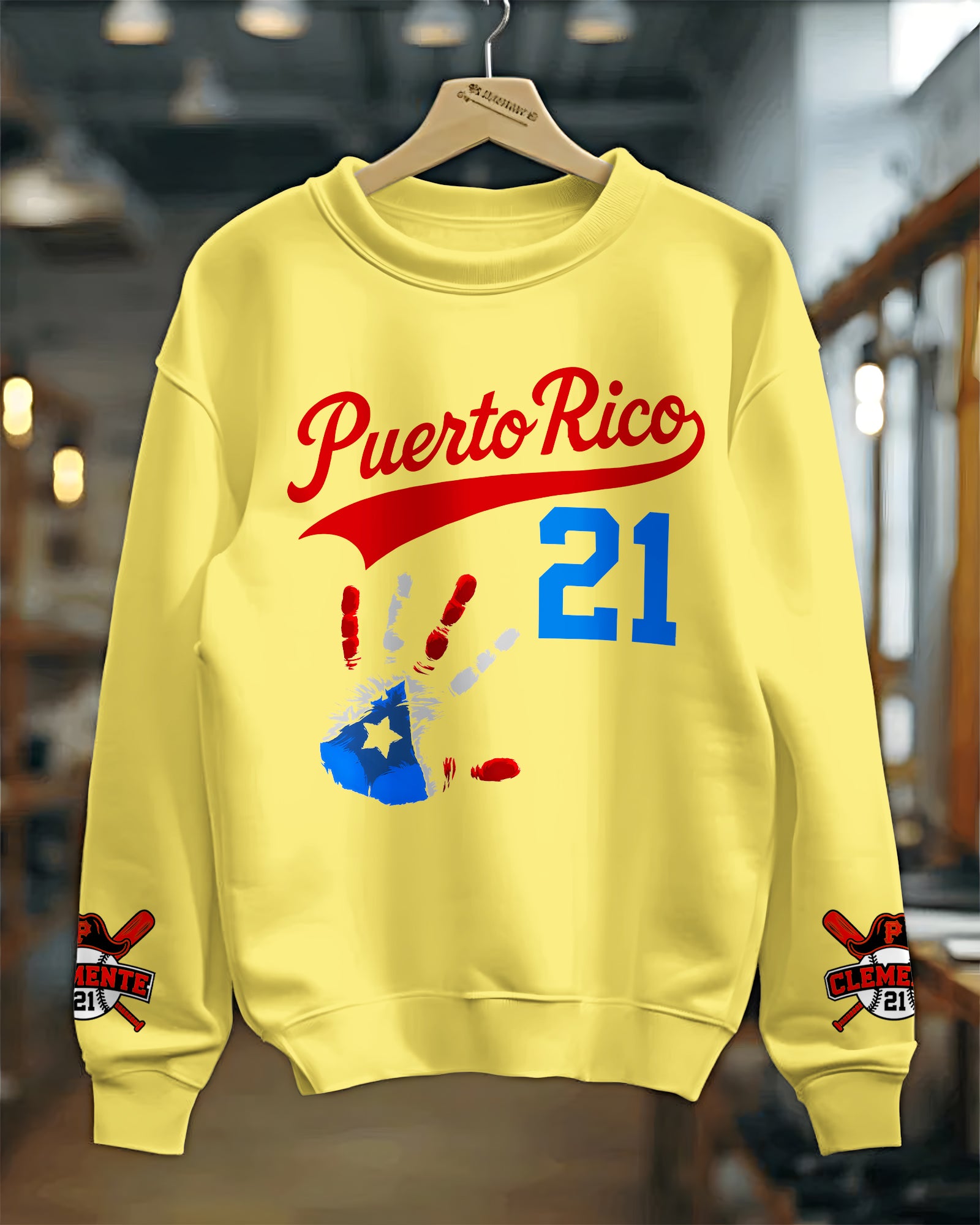 Roberto Clemente Puerto Rico Printed Long Sleeve Casual Top