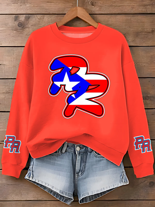 Puerto Rican Print Long Sleeve Casual Top