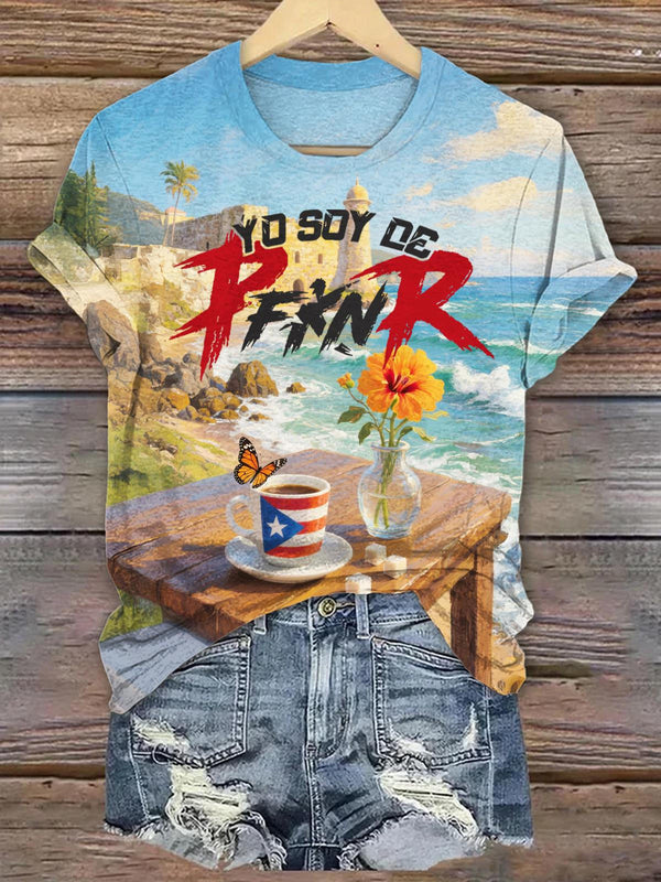 BadBunny Puerto Rico Oil Paint Crew Neck T-shirt