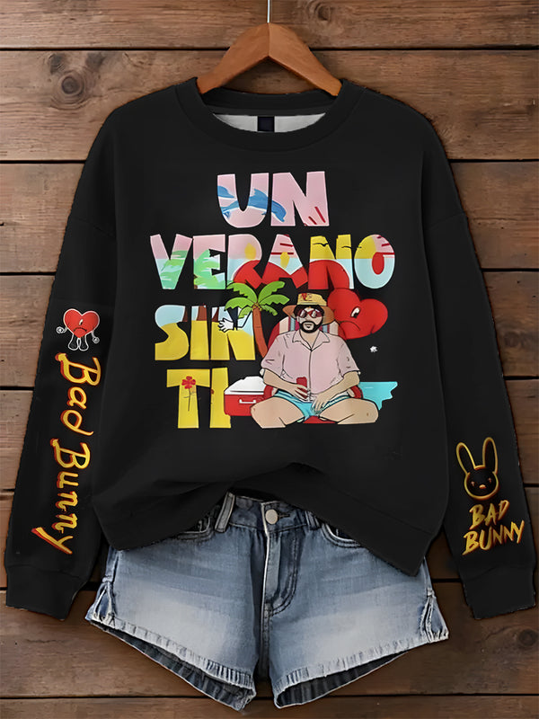 Bad Bunny Tour Style Printed Long Sleeve Casual Top
