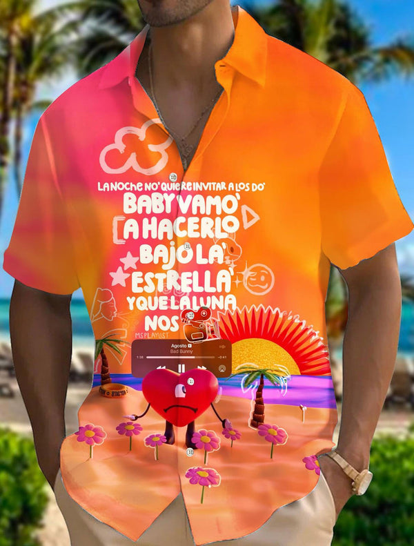 BadBunny Beach Print Short Sleeve Shirts