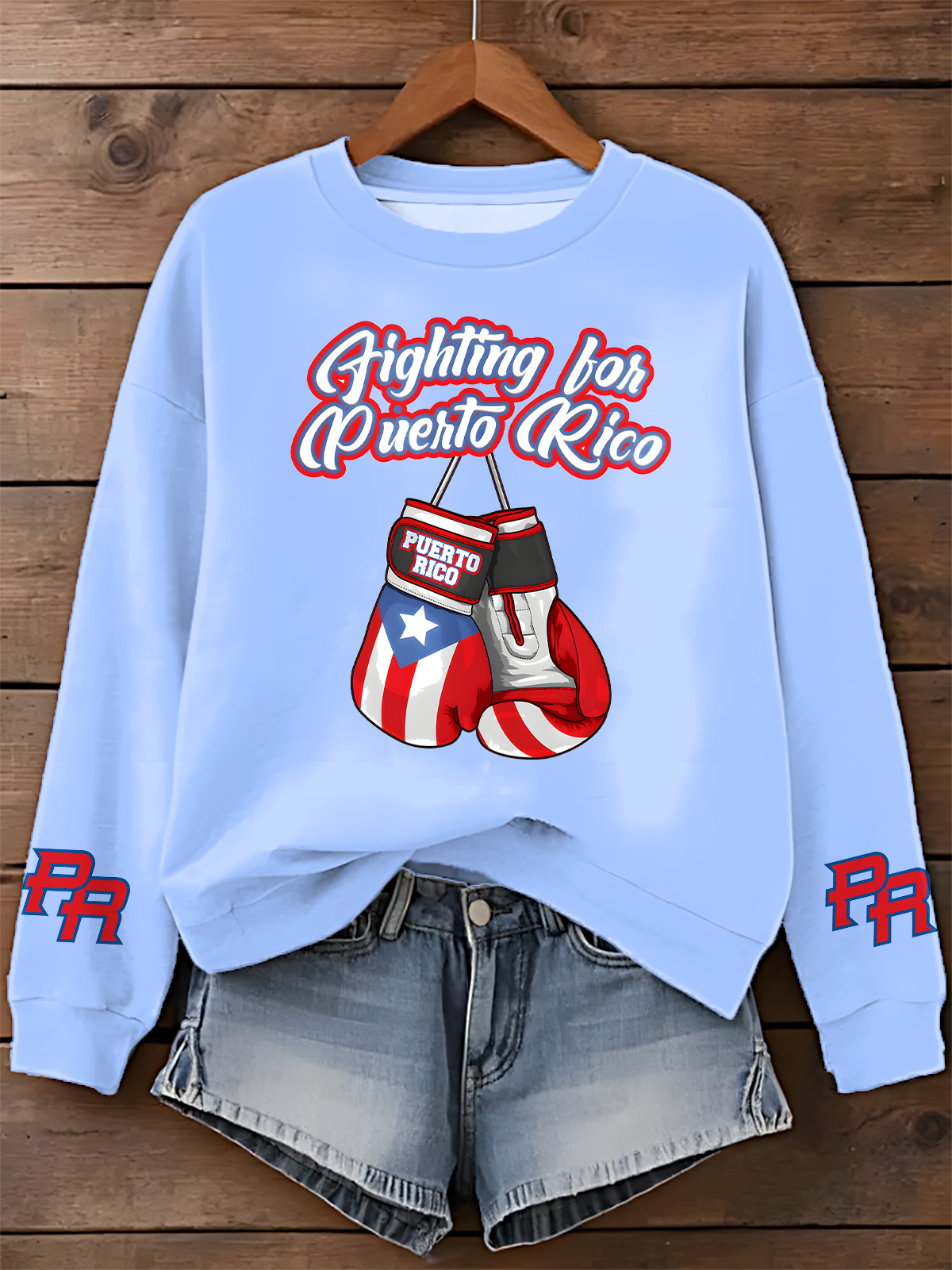 Fighting For Puerto Rico Printed Long Sleeve Casual Top