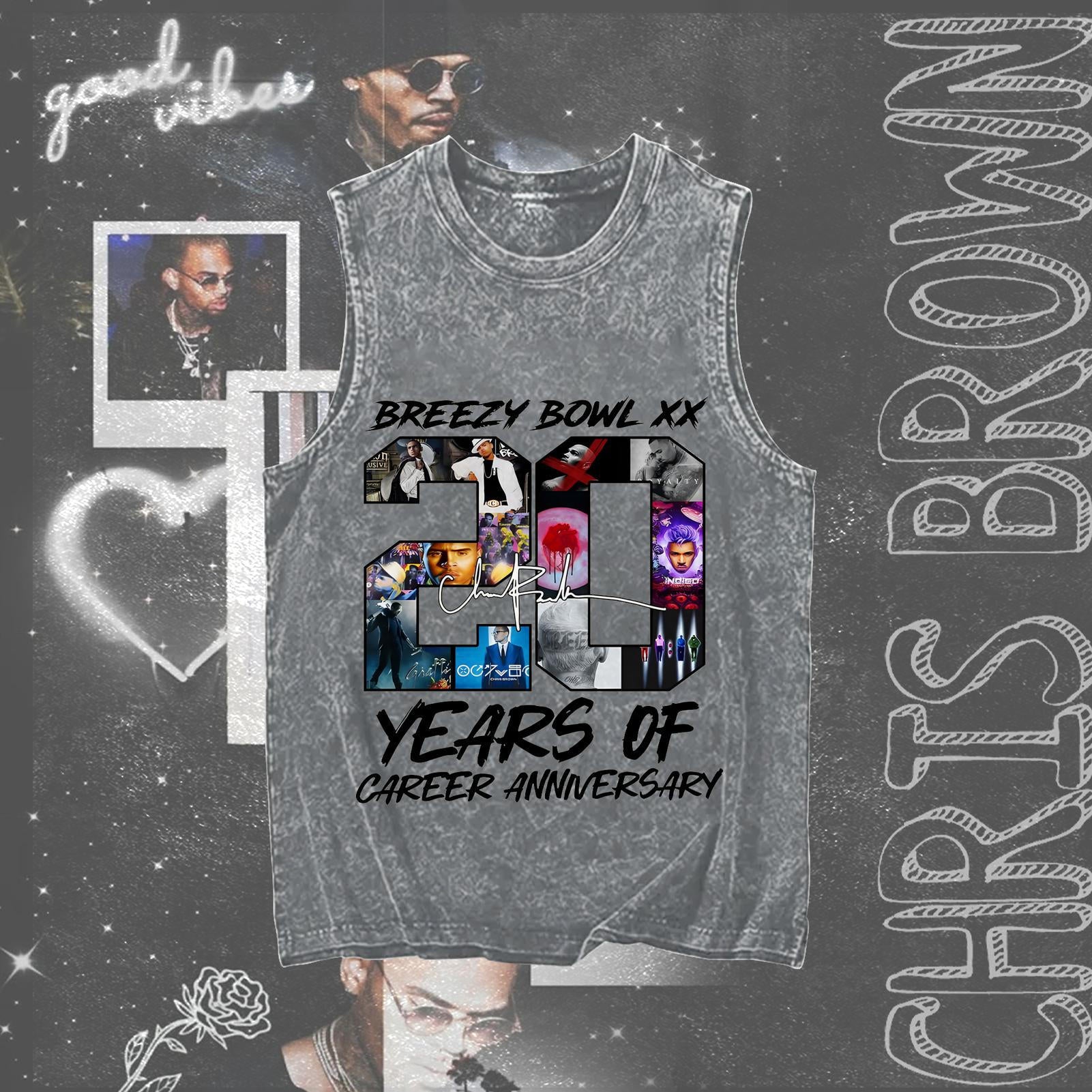 Chris Brown 20th Anniversary Washed Round Neck Sleeveless Tank Top