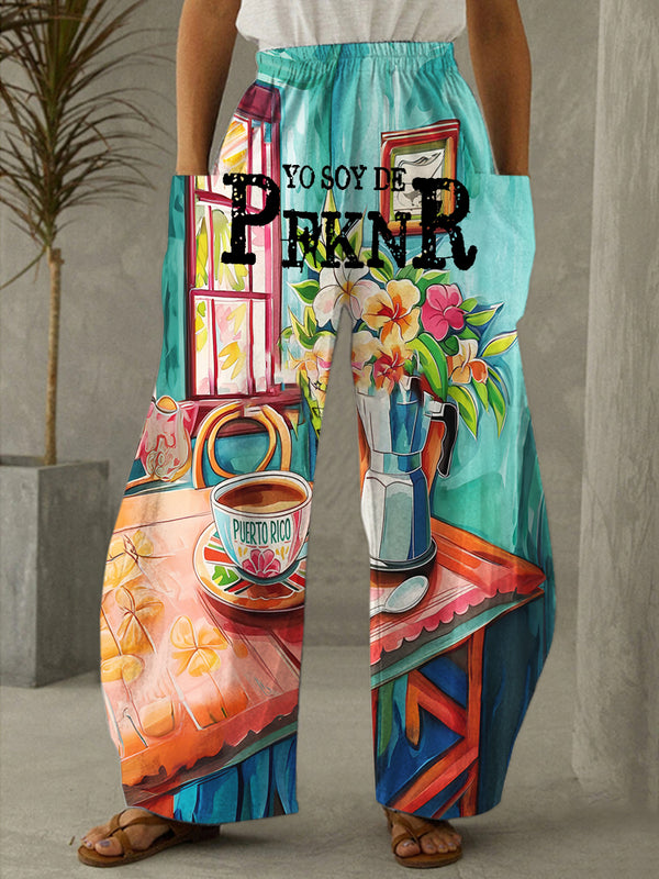 Puerto Rico Oil Painting PPKNR Print Casual Pants