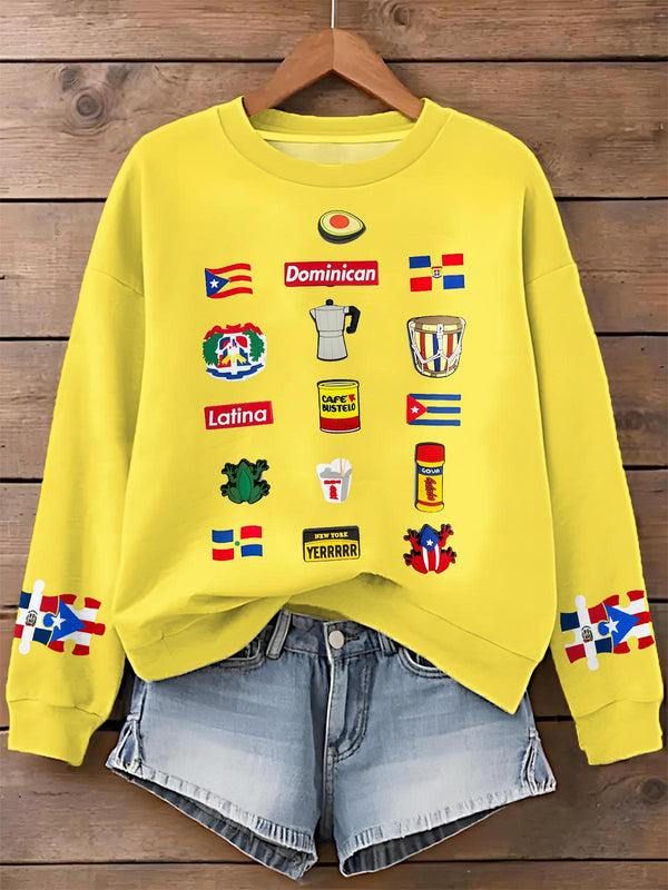Dominican Republic Printed Long Sleeve Casual Top