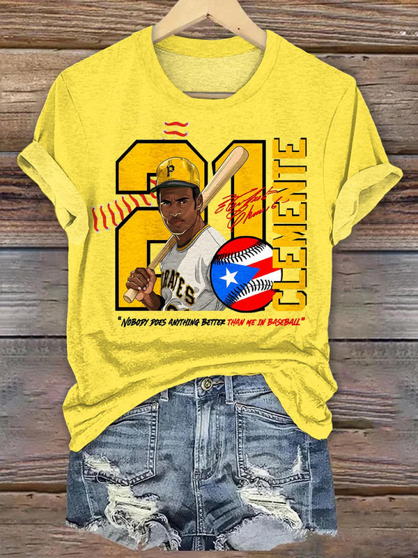 Roberto Clemente Puerto Rican Print Crew Neck T-shirt