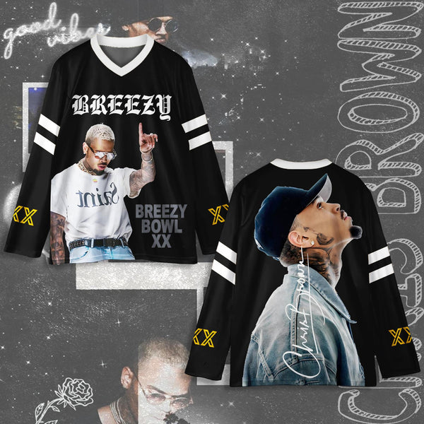 Chris Brown Breezy Bowl XX Tour 2025 Print V-Neck Long Sleeve Top