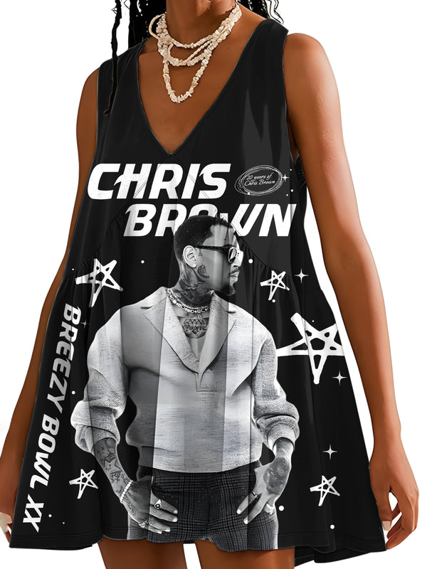 Chris Brown Tour Breezy Bowl XX V-neck Sleeveless Dress