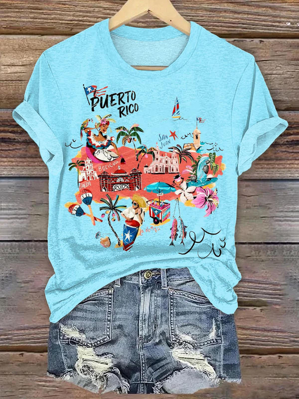 BadBunny Puerto Rico Print Crew Neck T-shirt