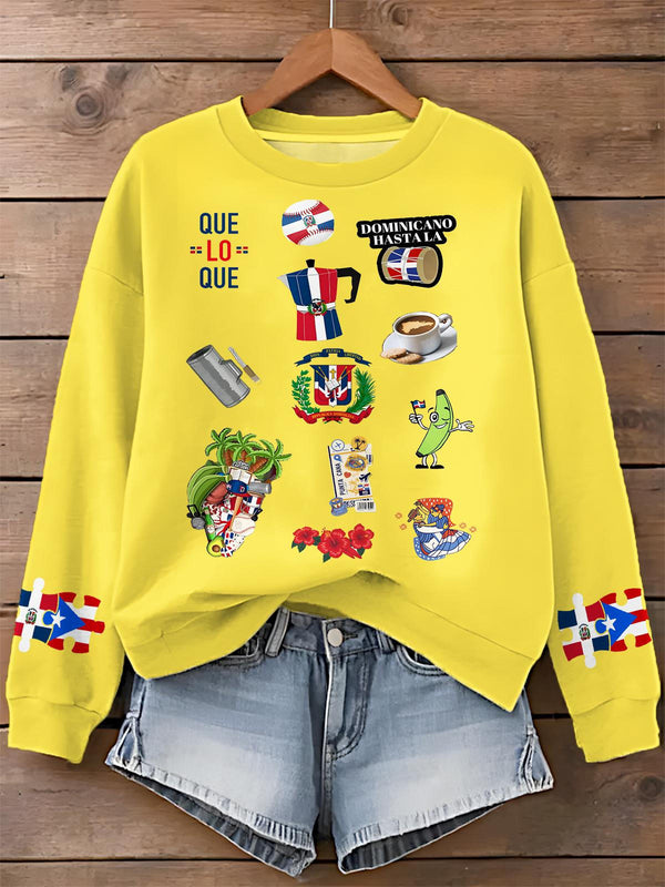 Dominican Republic Printed Long Sleeve Casual Top