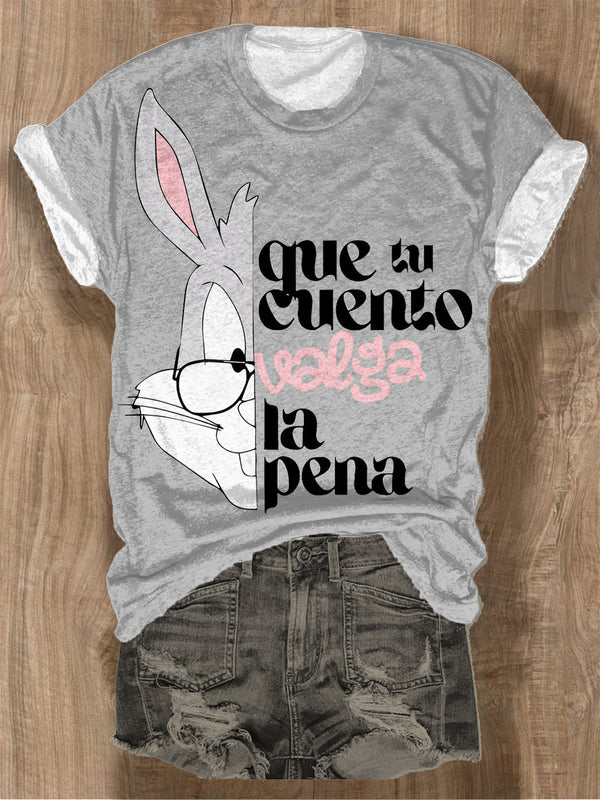 Bad Bunny Splicing Rabbit Print Crew Neck T-shirt