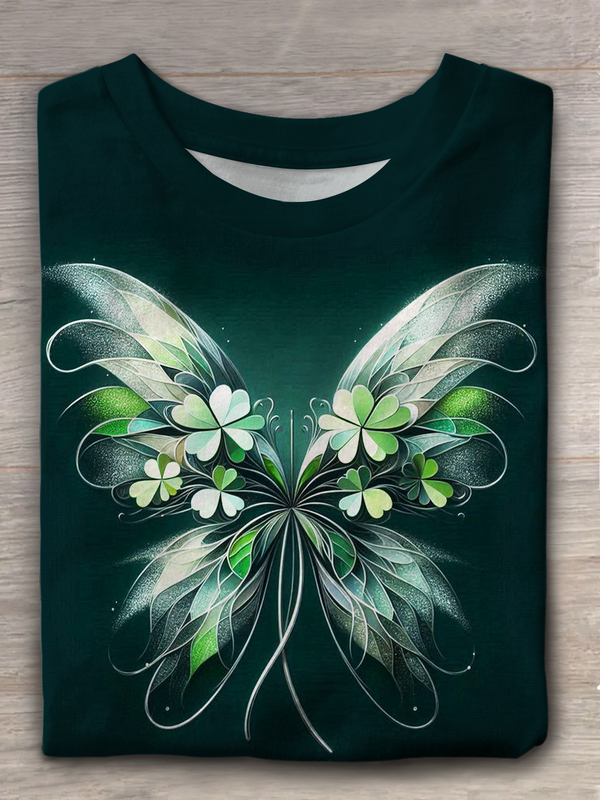 Lucky Clover Butterfly Art Crew Neck T-shirt