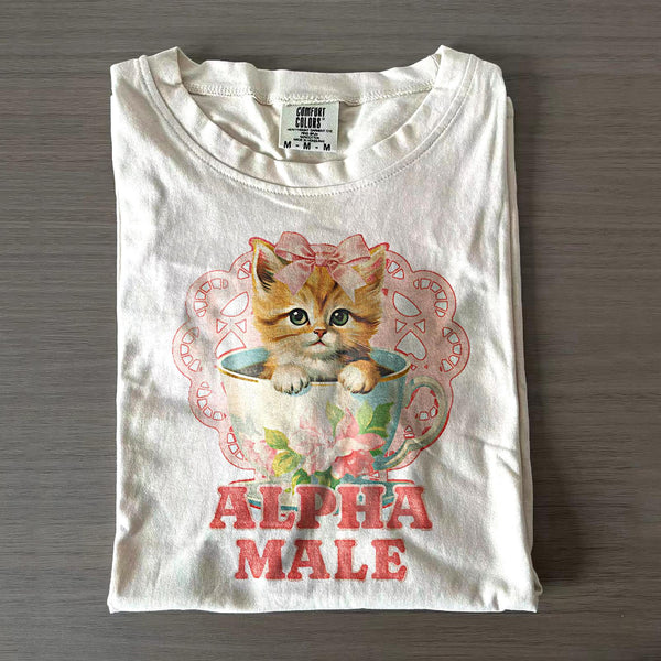 Alpha Male Funny Kitten Crew Neck T-shirts