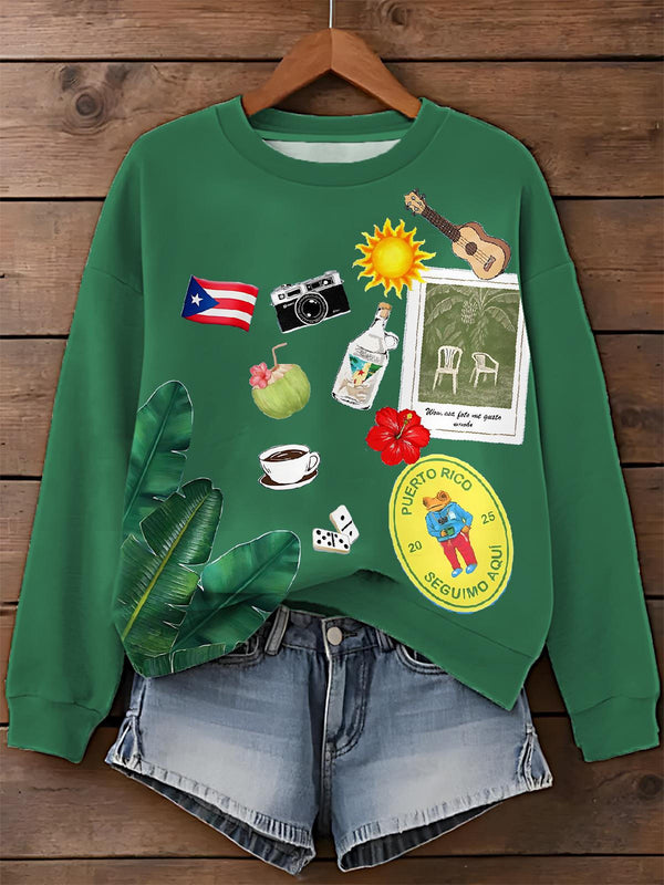 Puerto Rico Printed Long Sleeve Casual Top